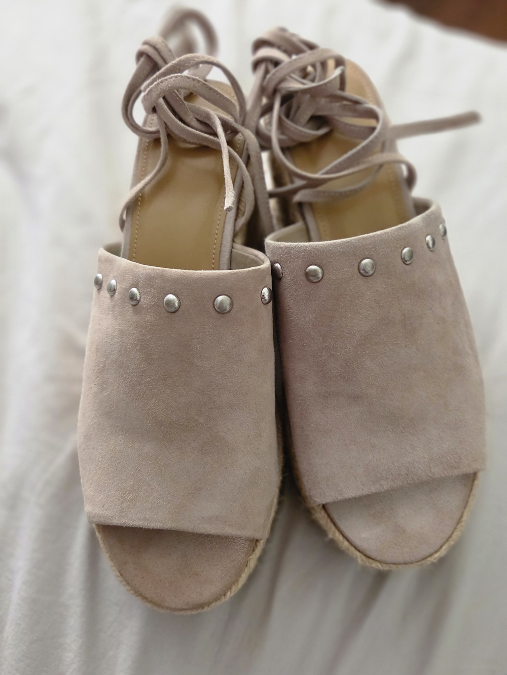 Women’s Lace-Up Suede Espadrille Sandals in Dusty Pink